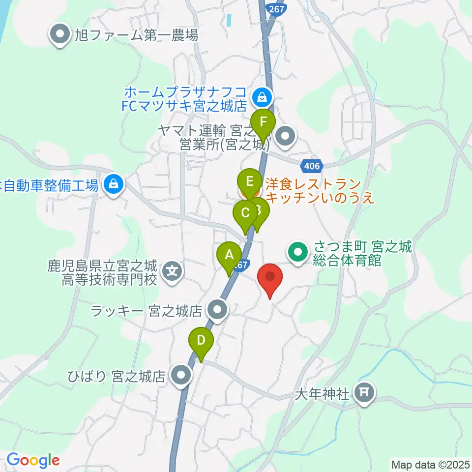 宮之城文化センター周辺のファミレス・ファーストフード一覧地図