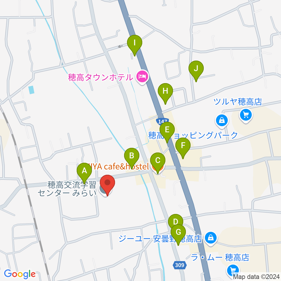 穂高交流学習センターみらい周辺のファミレス・ファーストフード一覧地図