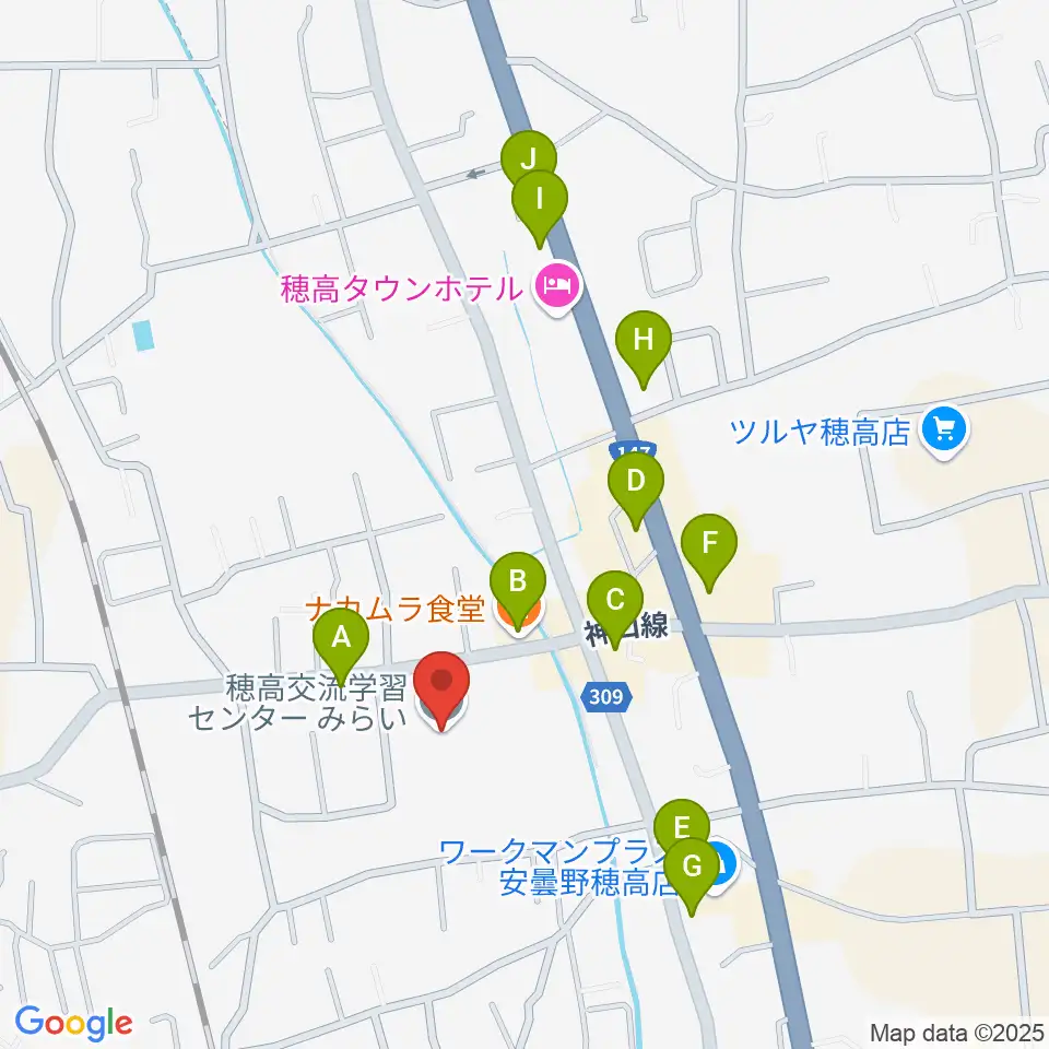 穂高交流学習センターみらい周辺のファミレス・ファーストフード一覧地図