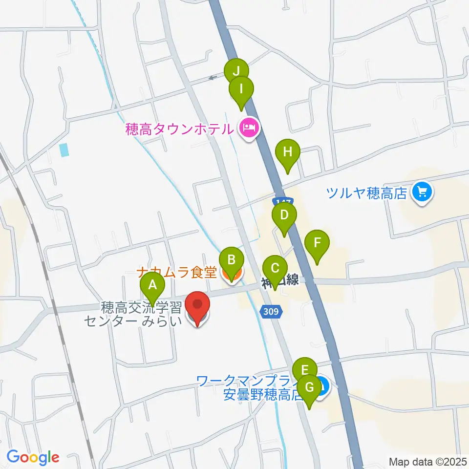 穂高交流学習センターみらい周辺のファミレス・ファーストフード一覧地図