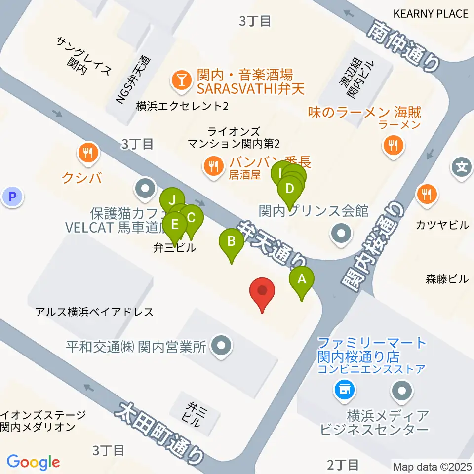 ホムラサウンド横浜スタジオ周辺のファミレス・ファーストフード一覧地図