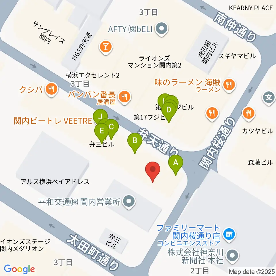 ホムラサウンド横浜スタジオ周辺のファミレス・ファーストフード一覧地図