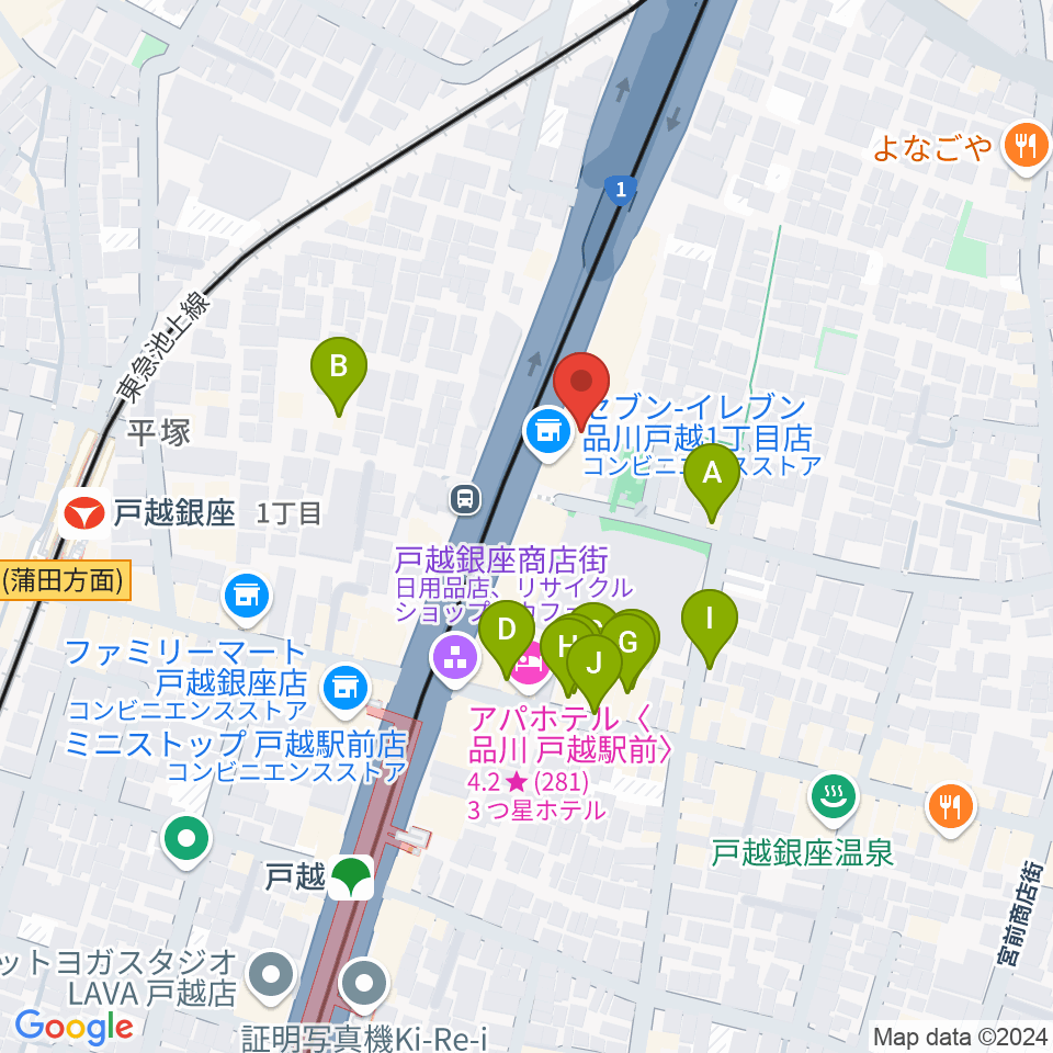 FMしながわ　周辺のファミレス・ファーストフード一覧地図