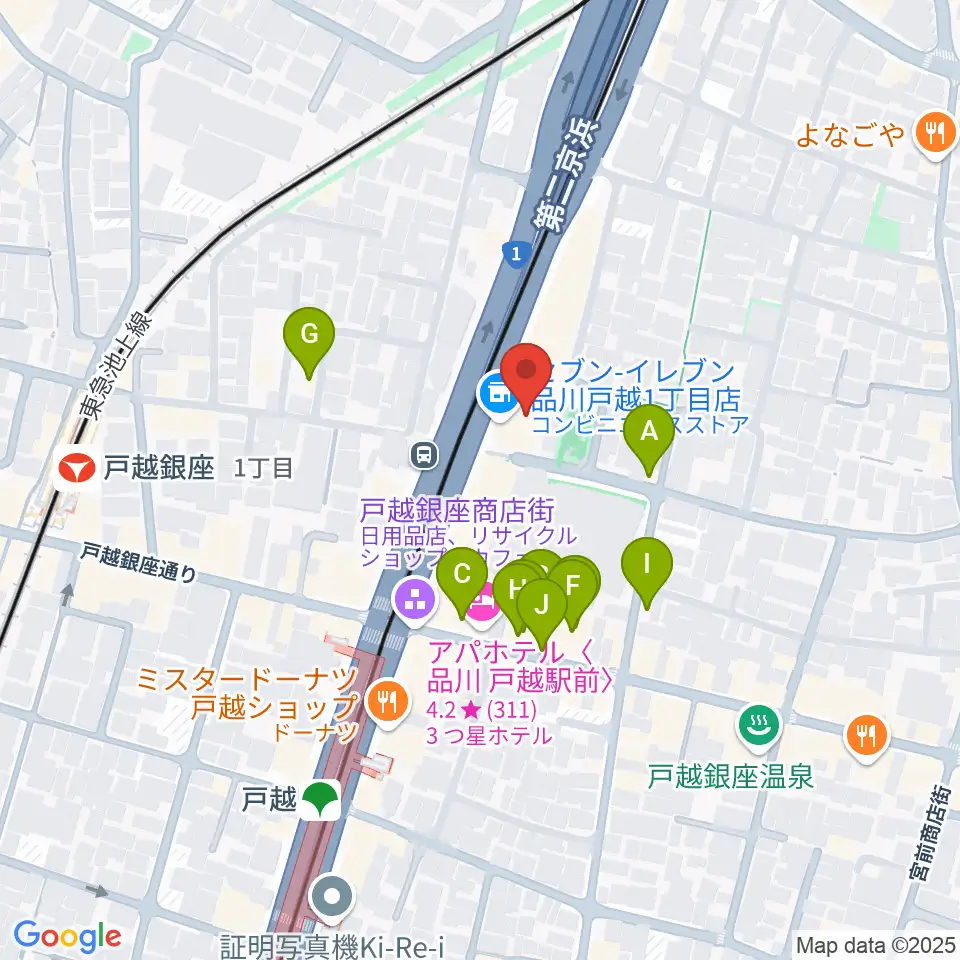 FMしながわ周辺のファミレス・ファーストフード一覧地図