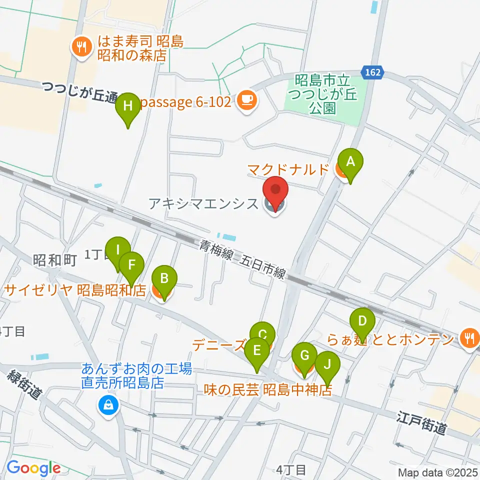 アキシマエンシス周辺のファミレス・ファーストフード一覧地図