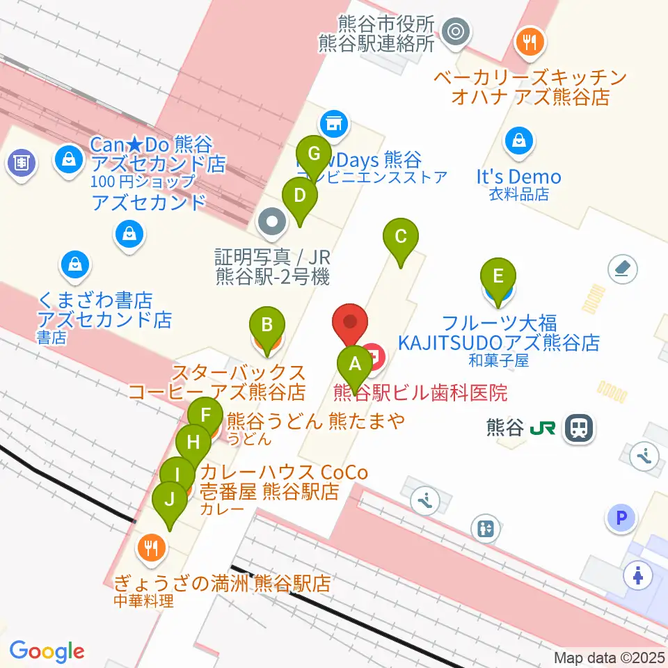 FMクマガヤ周辺のファミレス・ファーストフード一覧地図