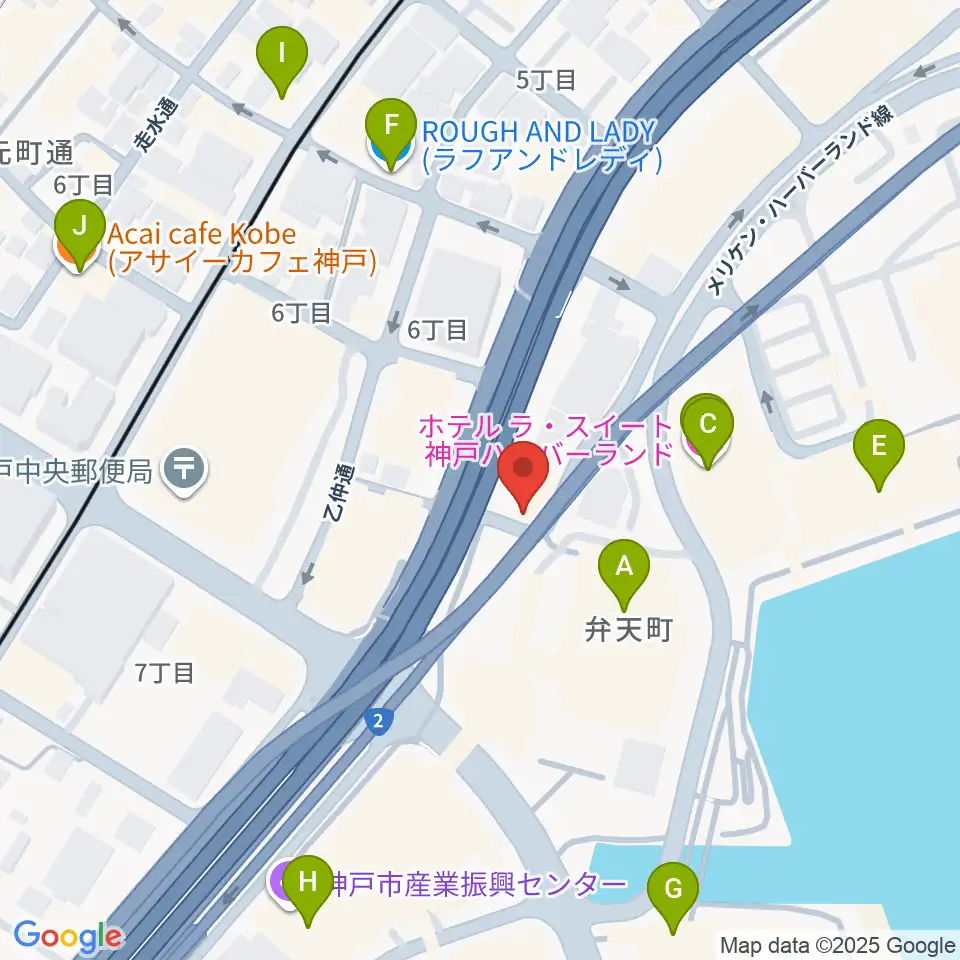 Ｗメリケン波止場周辺のファミレス・ファーストフード一覧地図