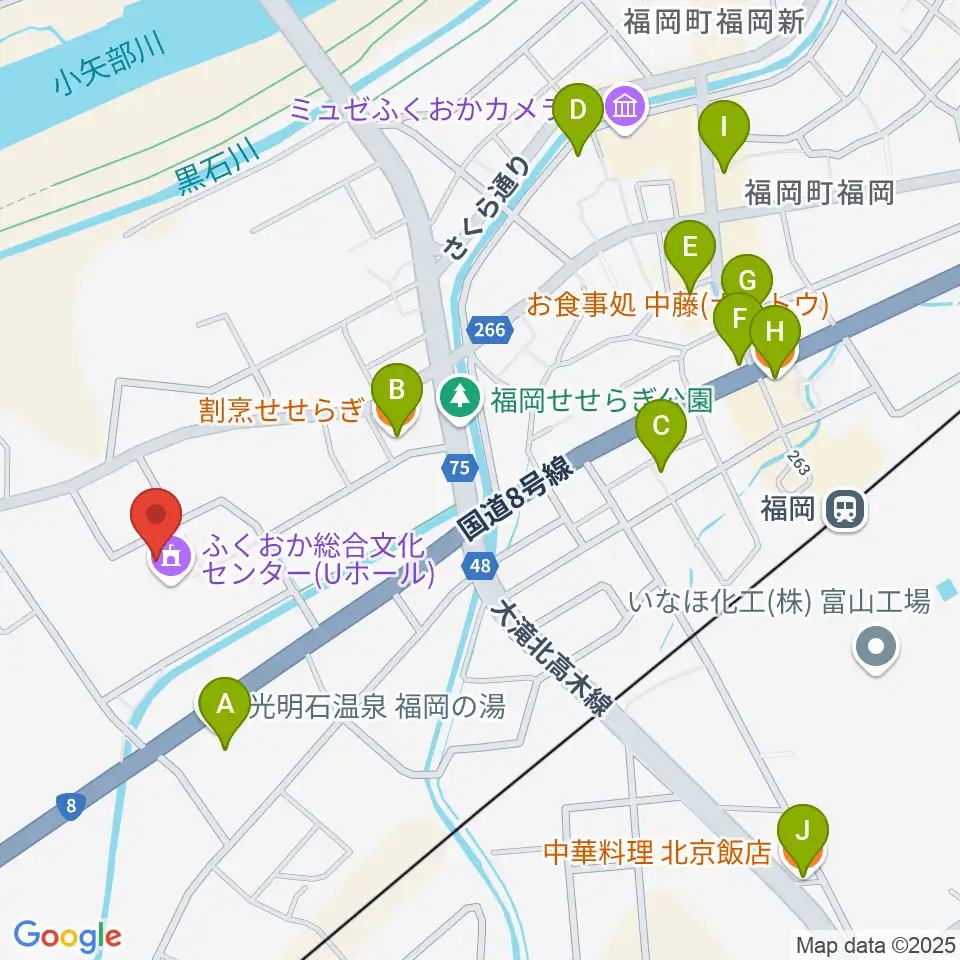 高岡市ふくおか総合文化センターＵホール周辺のファミレス・ファーストフード一覧地図
