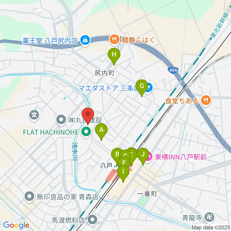 フラット八戸周辺のファミレス・ファーストフード一覧地図