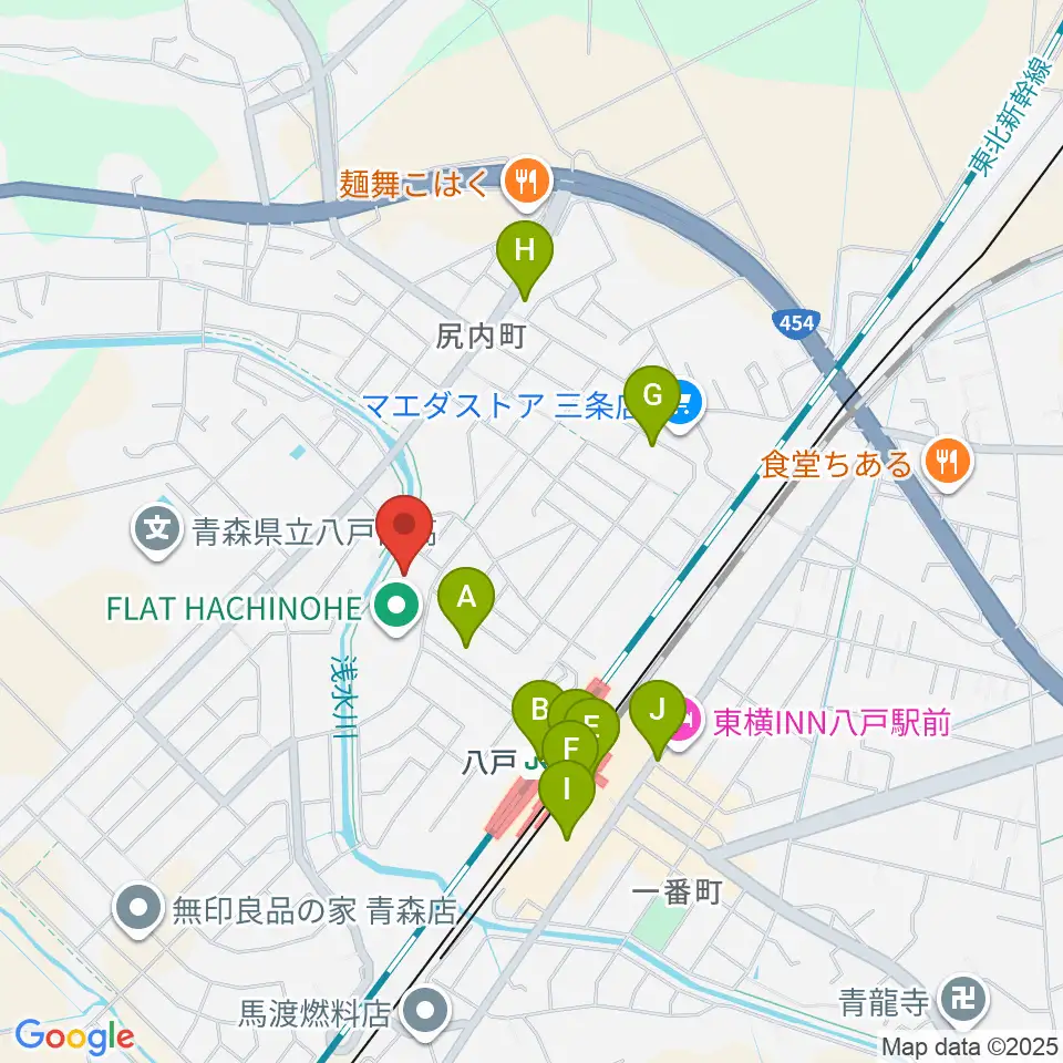 フラット八戸周辺のファミレス・ファーストフード一覧地図