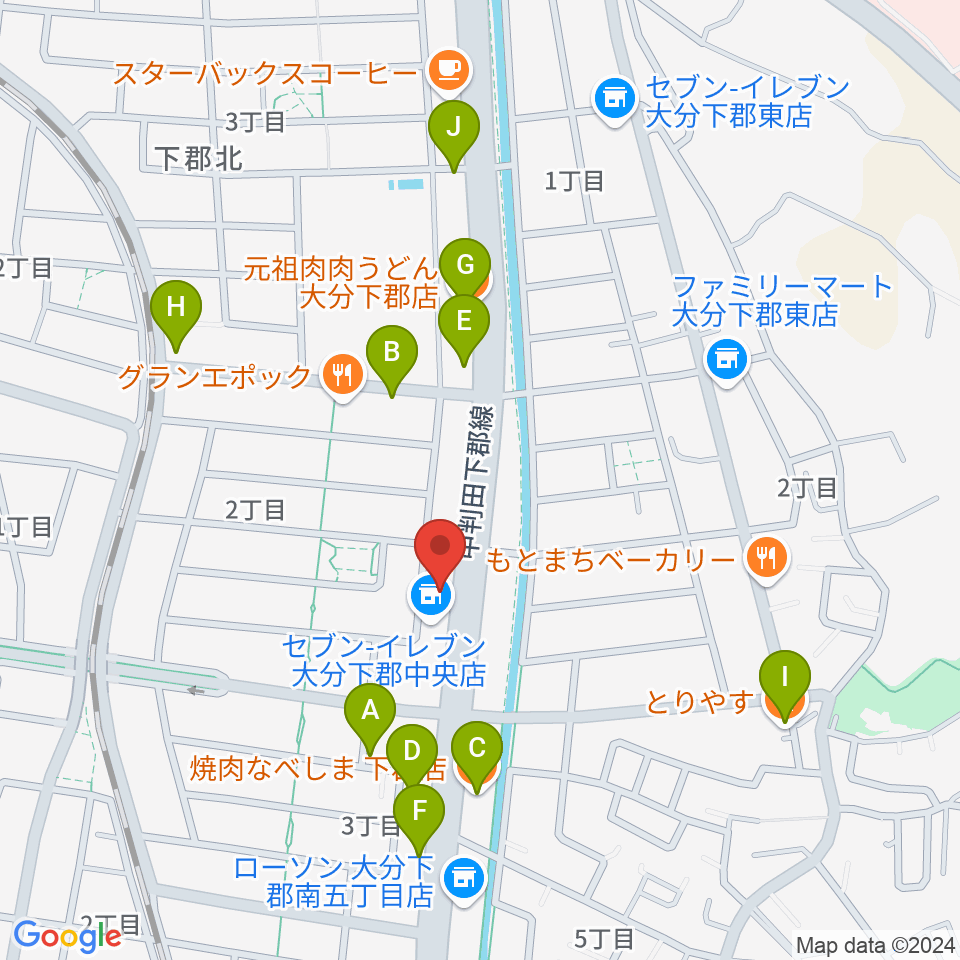 カネトウ楽器 大分店周辺のファミレス・ファーストフード一覧地図