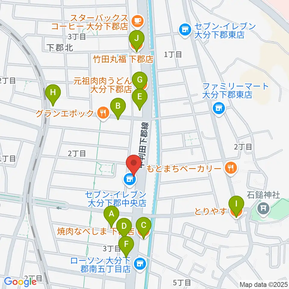 カネトウ楽器 大分店周辺のファミレス・ファーストフード一覧地図