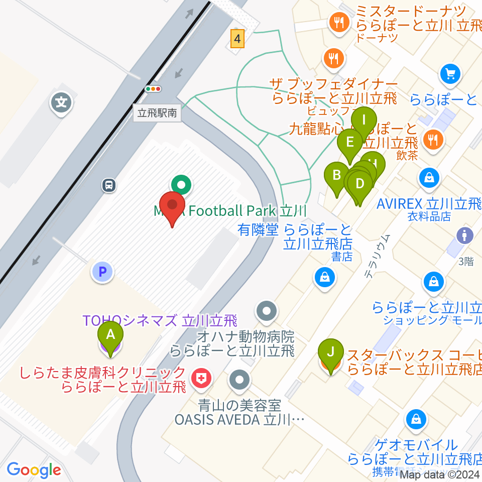 TOHOシネマズ立川立飛周辺のファミレス・ファーストフード一覧地図