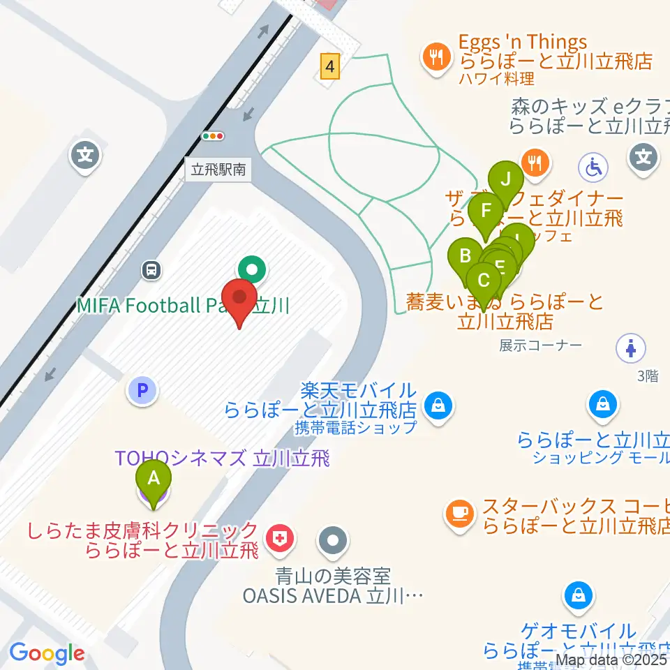 TOHOシネマズ立川立飛周辺のファミレス・ファーストフード一覧地図