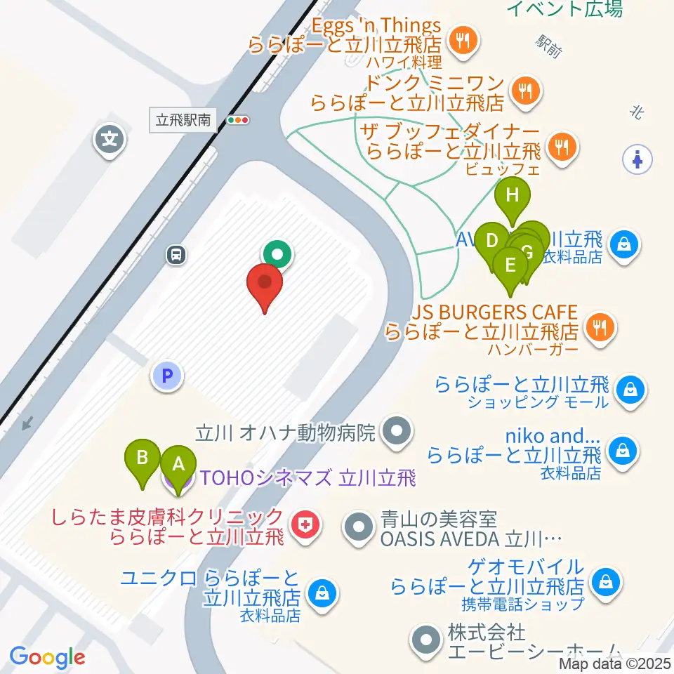 TOHOシネマズ立川立飛周辺のファミレス・ファーストフード一覧地図