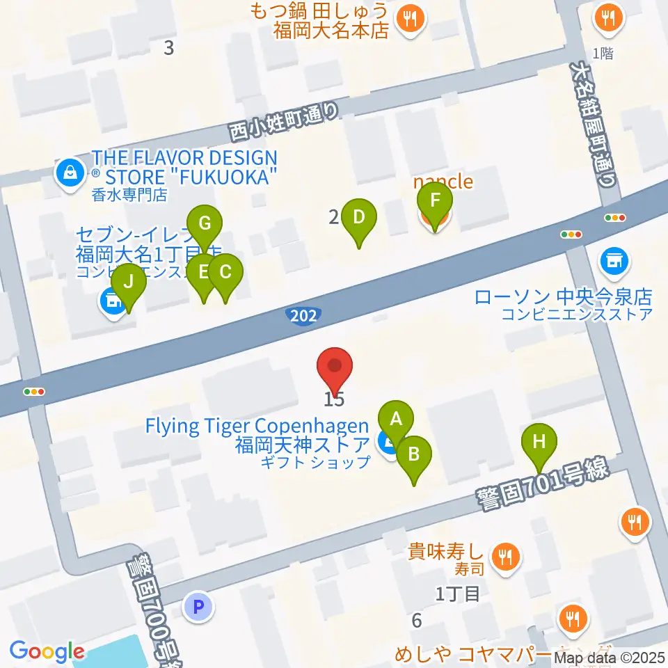 キノシネマ天神周辺のファミレス・ファーストフード一覧地図