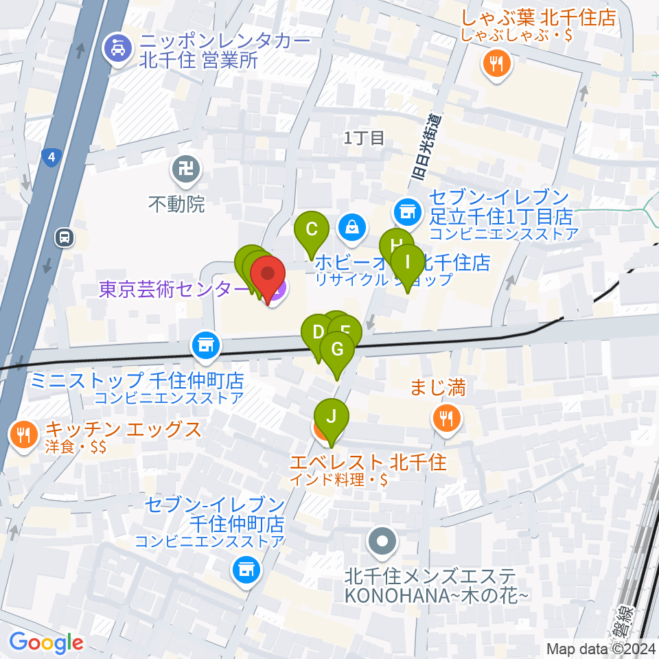 東京芸術センターホワイトスタジオ周辺のファミレス・ファーストフード一覧地図