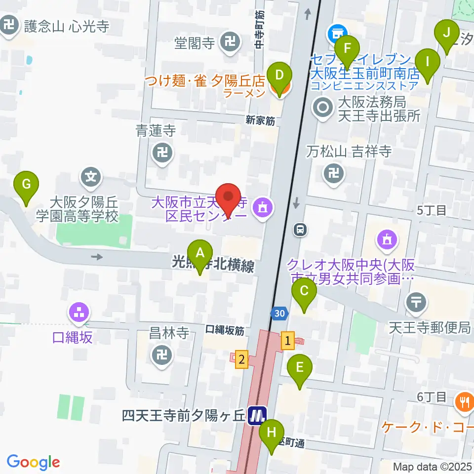 天王寺区民センター周辺のファミレス・ファーストフード一覧地図