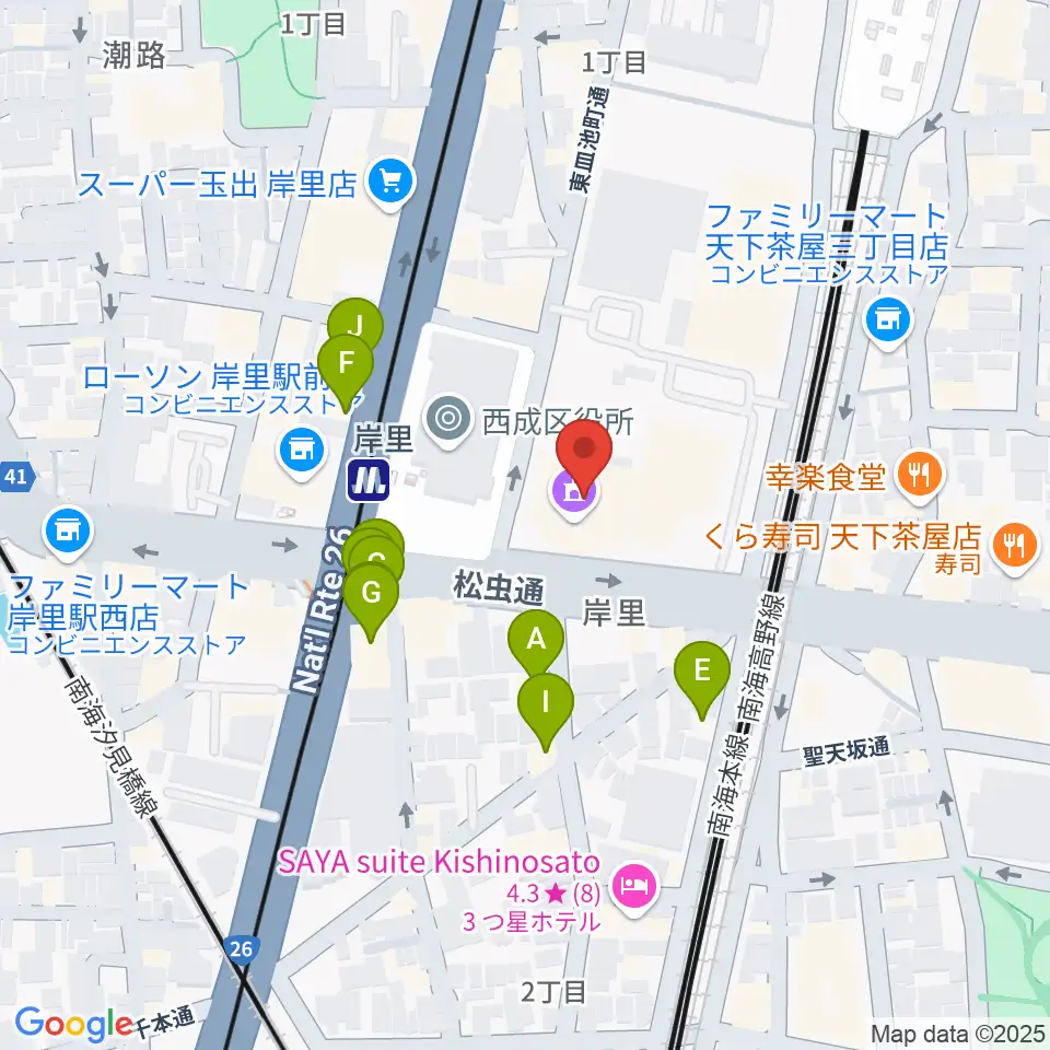 大阪市立西成区民センター周辺のファミレス・ファーストフード一覧地図