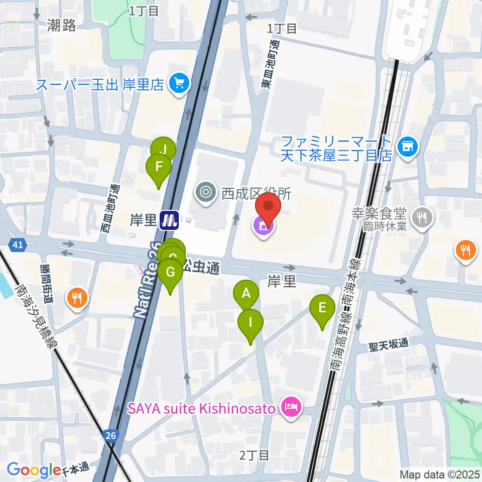 大阪市立西成区民センター周辺のファミレス・ファーストフード一覧地図