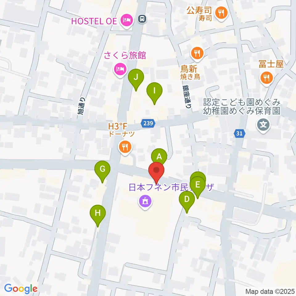 日本フネン市民プラザ周辺のファミレス・ファーストフード一覧地図