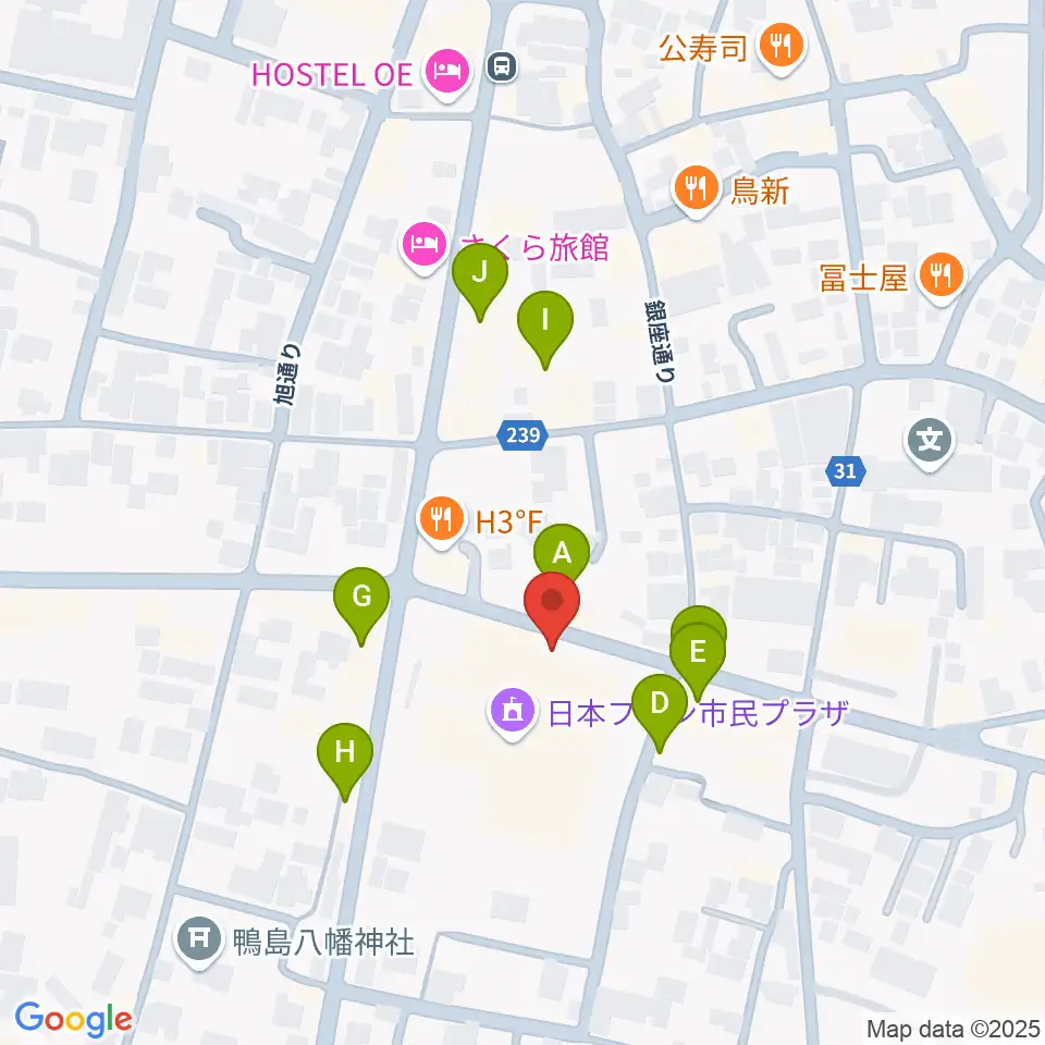 日本フネン市民プラザ周辺のファミレス・ファーストフード一覧地図