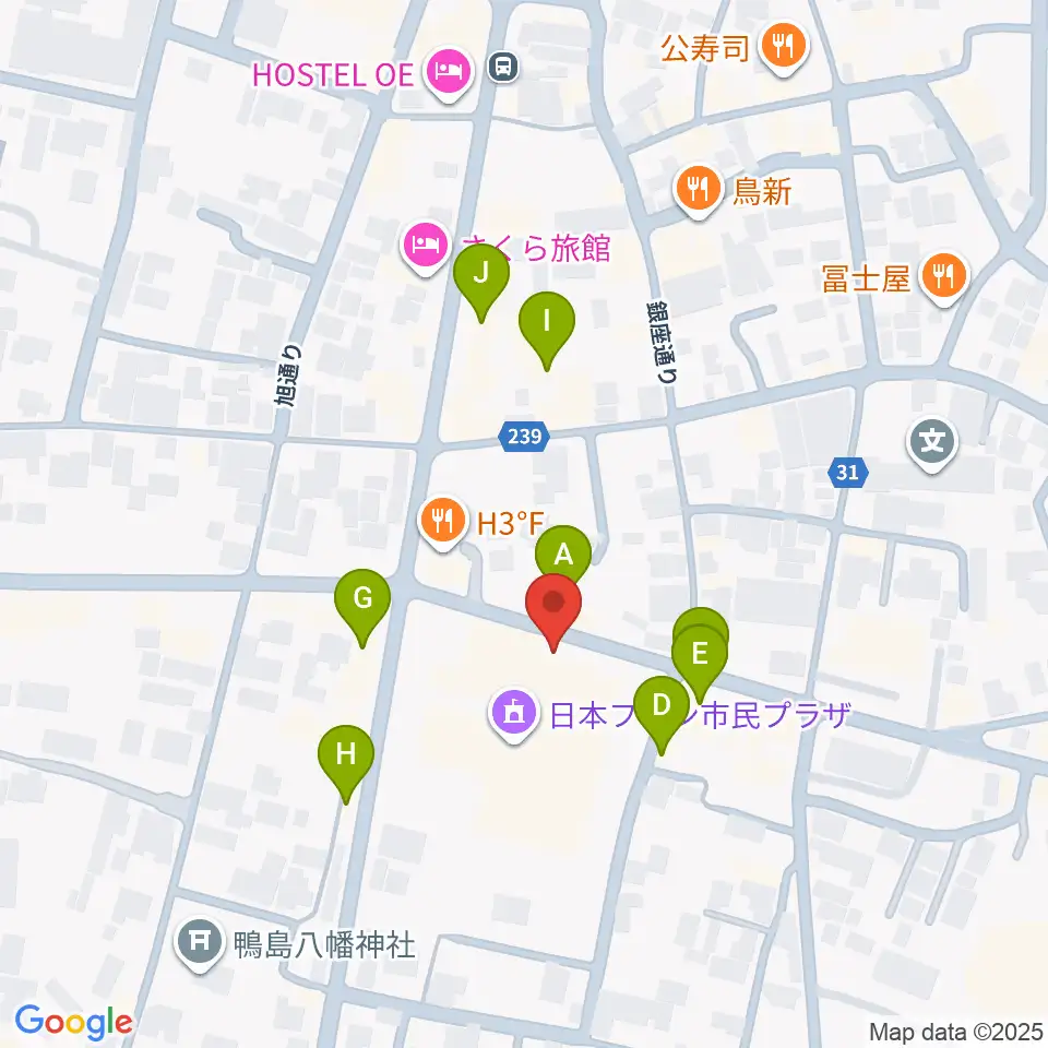 日本フネン市民プラザ周辺のファミレス・ファーストフード一覧地図