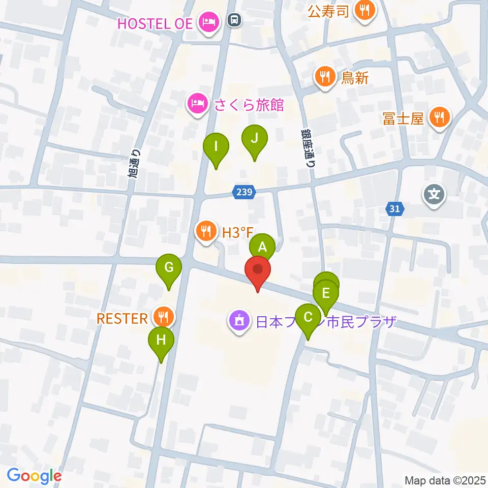 日本フネン市民プラザ周辺のファミレス・ファーストフード一覧地図