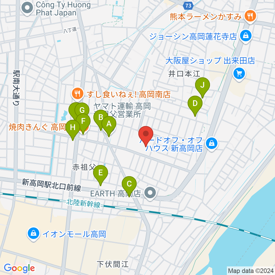 高岡エクール周辺のファミレス・ファーストフード一覧地図