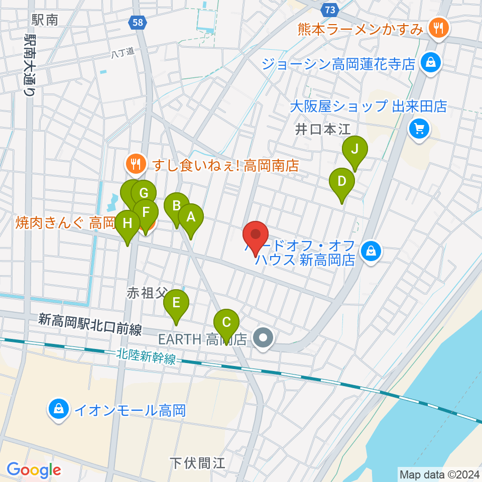 高岡エクール周辺のファミレス・ファーストフード一覧地図