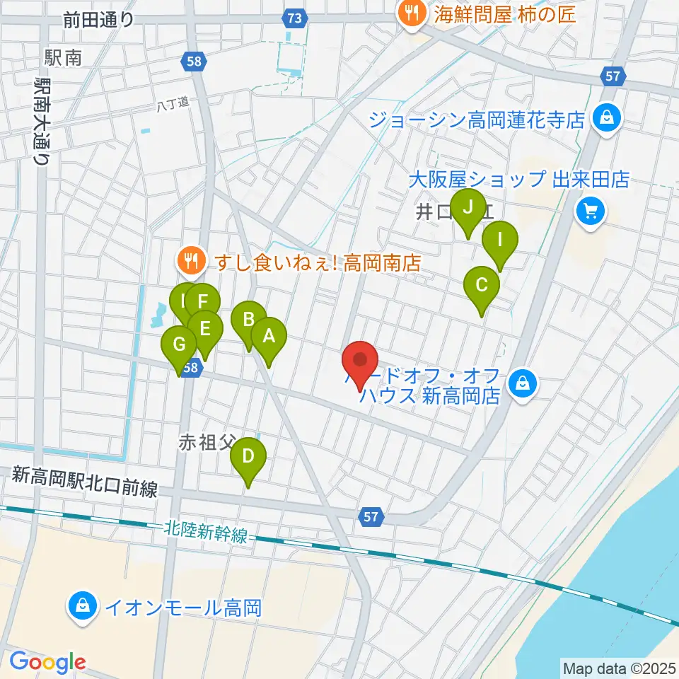 高岡エクール周辺のファミレス・ファーストフード一覧地図