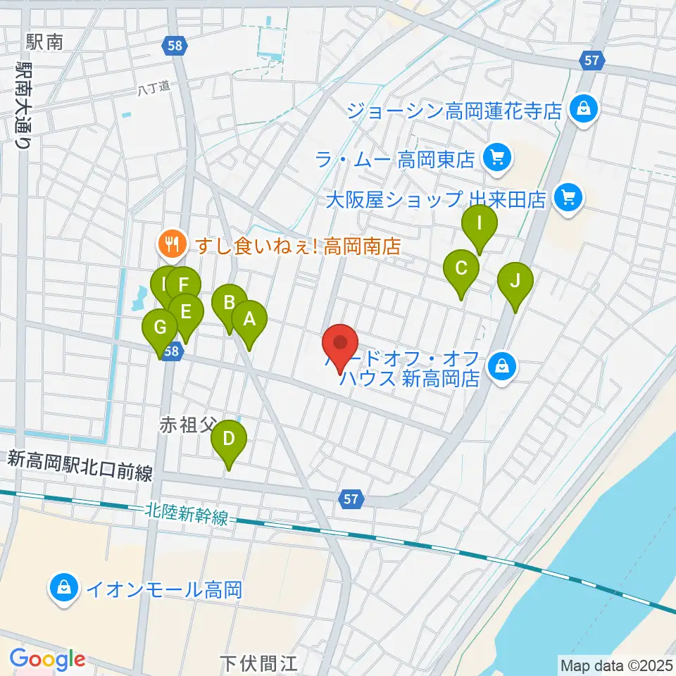 高岡エクール周辺のファミレス・ファーストフード一覧地図
