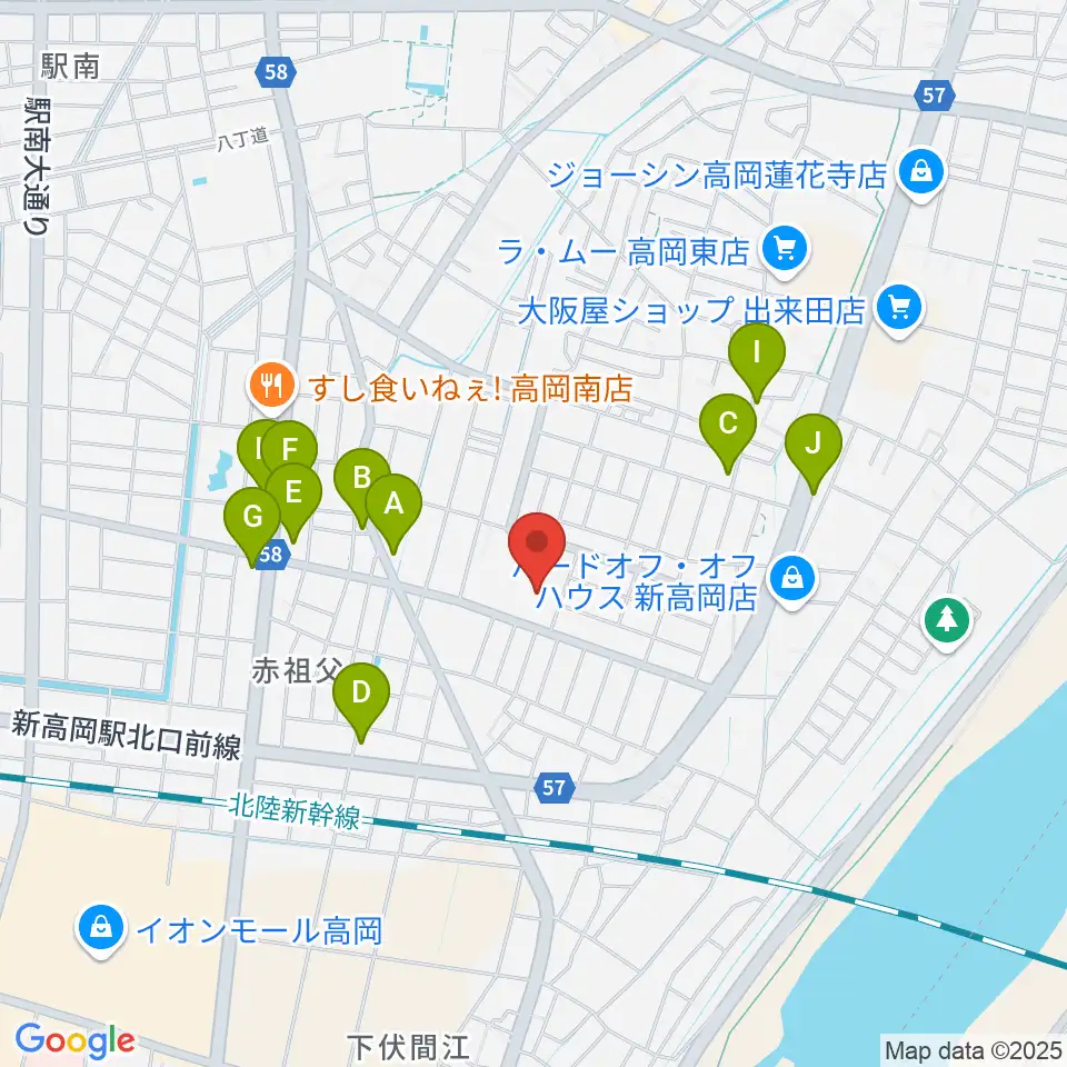 高岡エクール周辺のファミレス・ファーストフード一覧地図