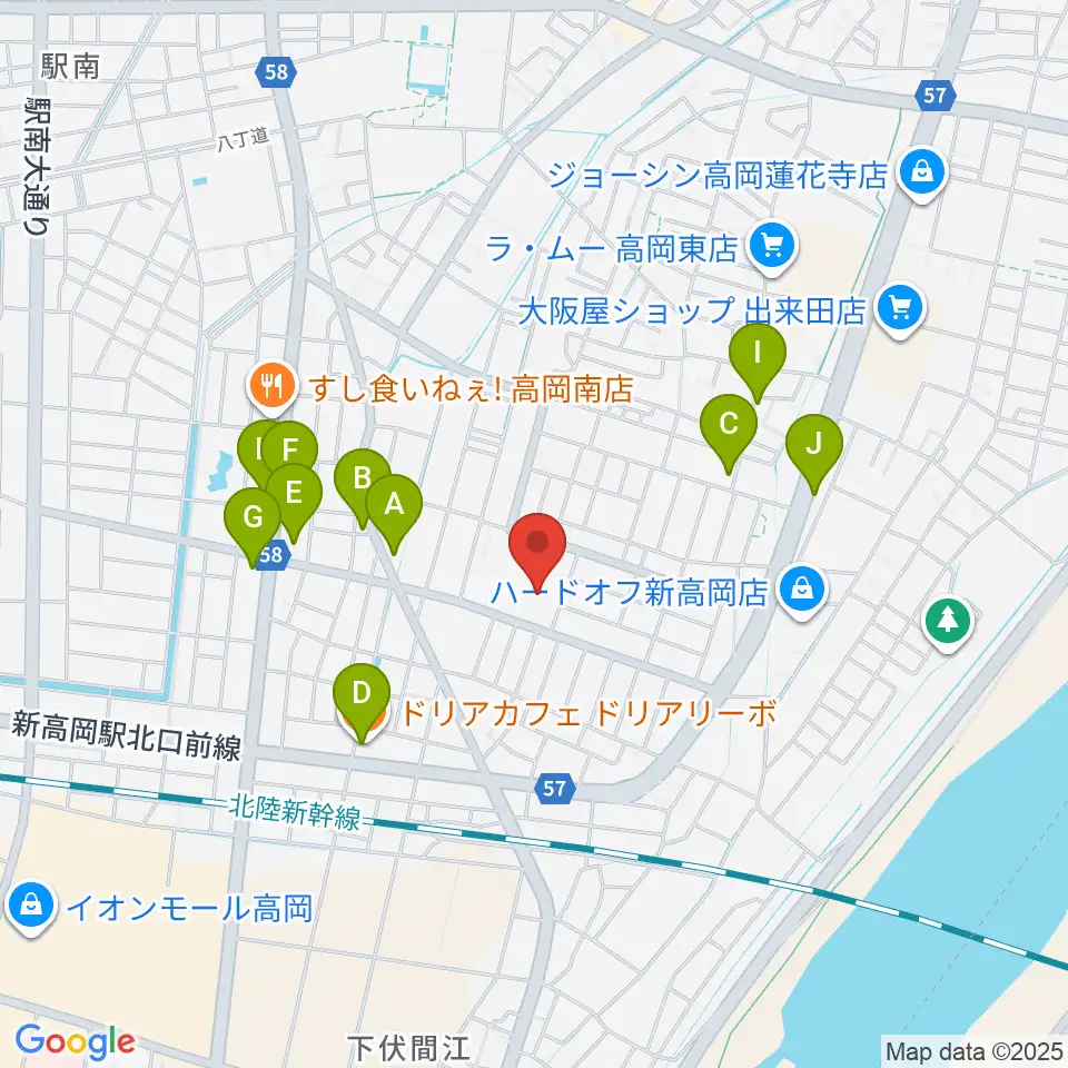 高岡エクール周辺のファミレス・ファーストフード一覧地図