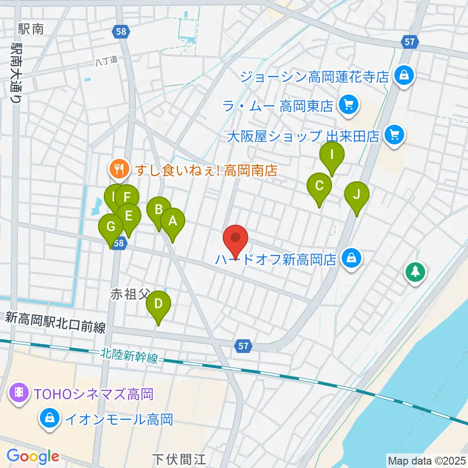 高岡エクール周辺のファミレス・ファーストフード一覧地図