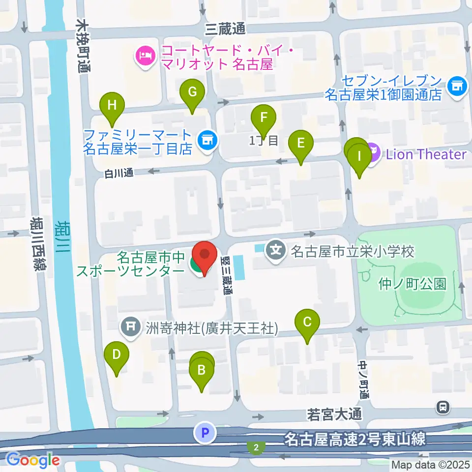 名古屋市中スポーツセンター周辺のファミレス・ファーストフード一覧地図