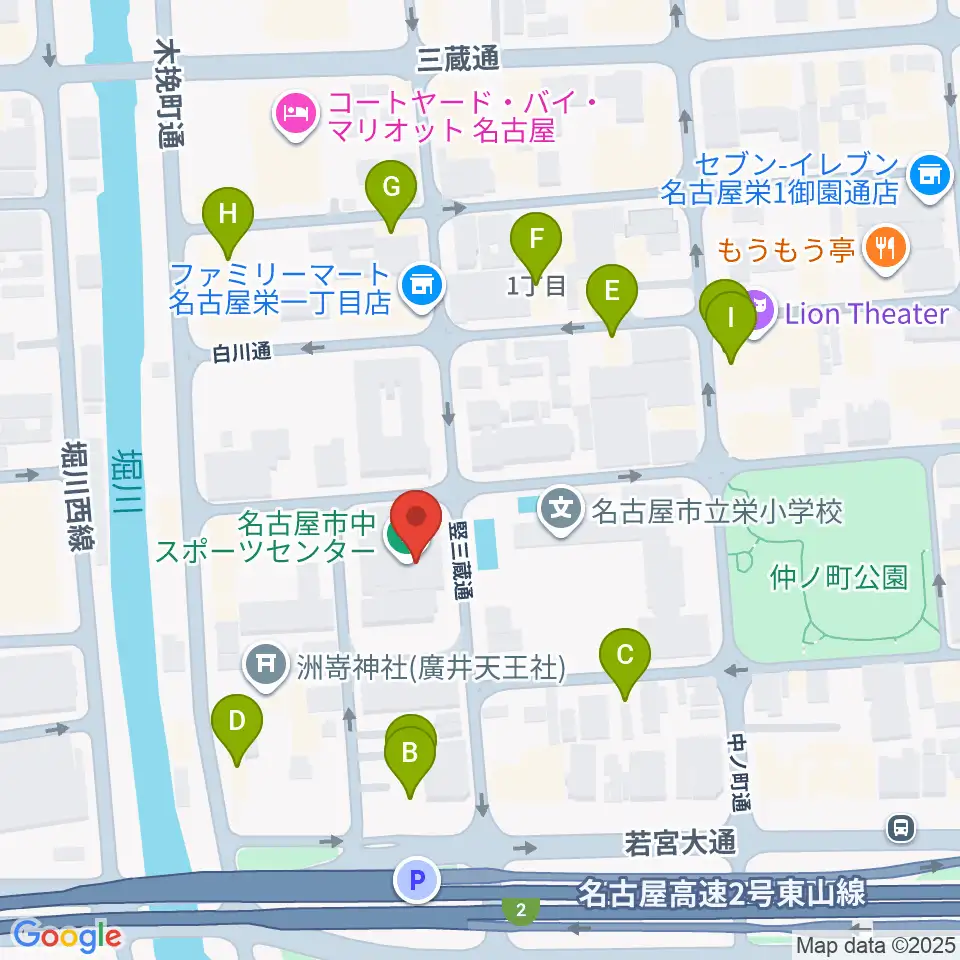 名古屋市中スポーツセンター周辺のファミレス・ファーストフード一覧地図