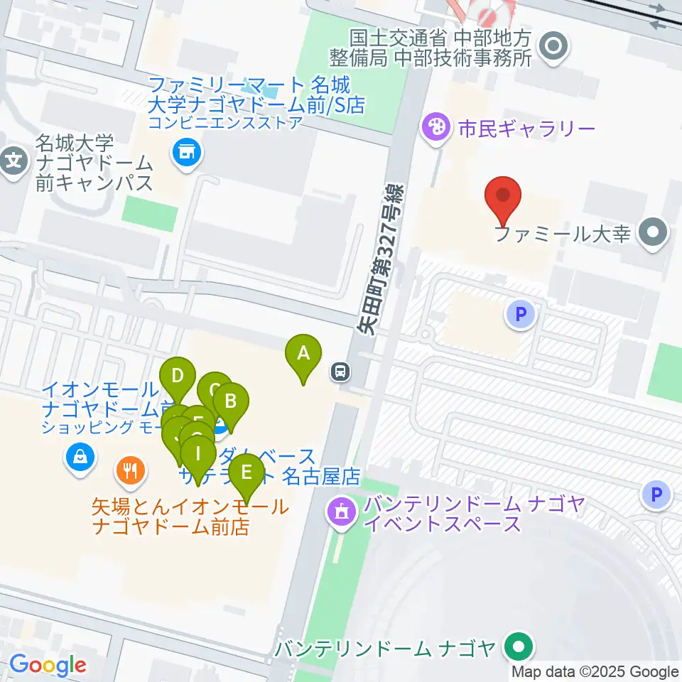 名古屋市東スポーツセンター周辺のファミレス・ファーストフード一覧地図