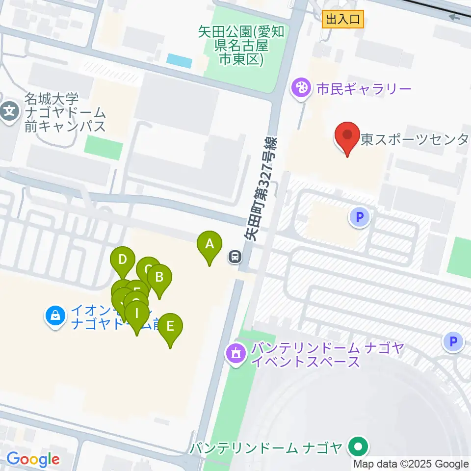 名古屋市東スポーツセンター周辺のファミレス・ファーストフード一覧地図