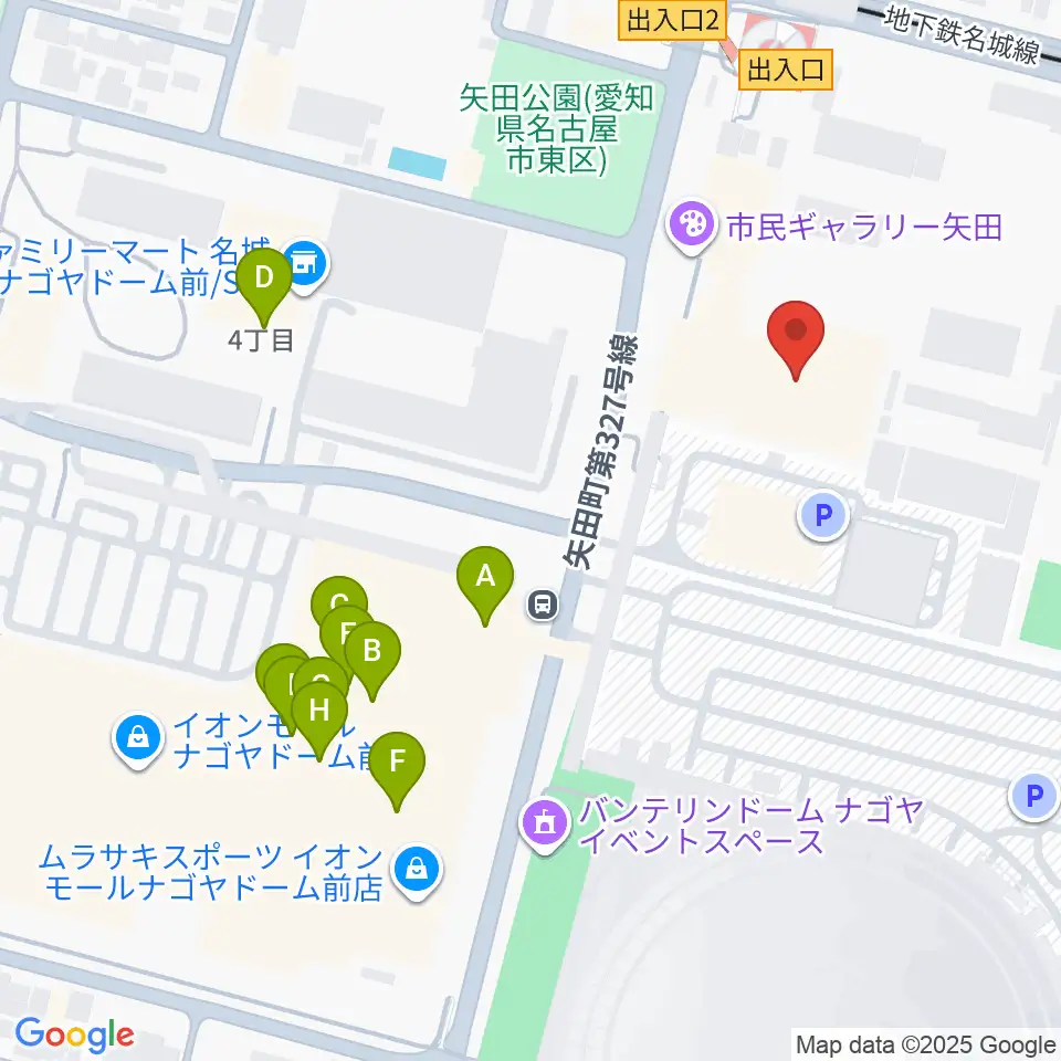 名古屋市東スポーツセンター周辺のファミレス・ファーストフード一覧地図