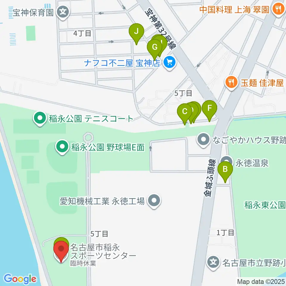 稲永スポーツセンター周辺のファミレス・ファーストフード一覧地図