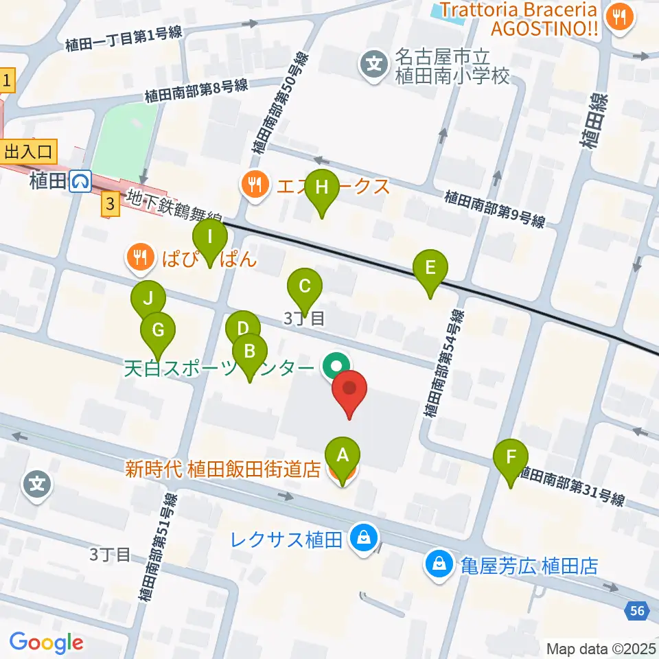 天白スポーツセンター周辺のファミレス・ファーストフード一覧地図