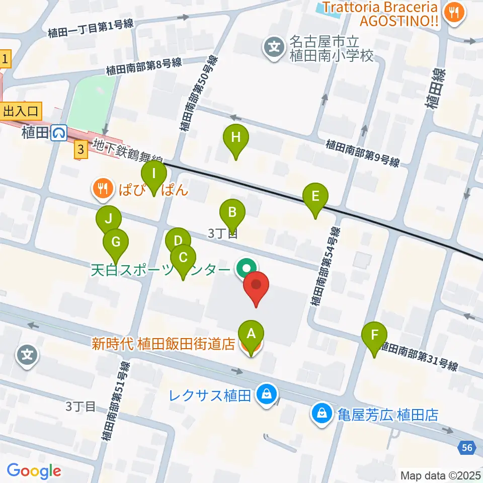 天白スポーツセンター周辺のファミレス・ファーストフード一覧地図