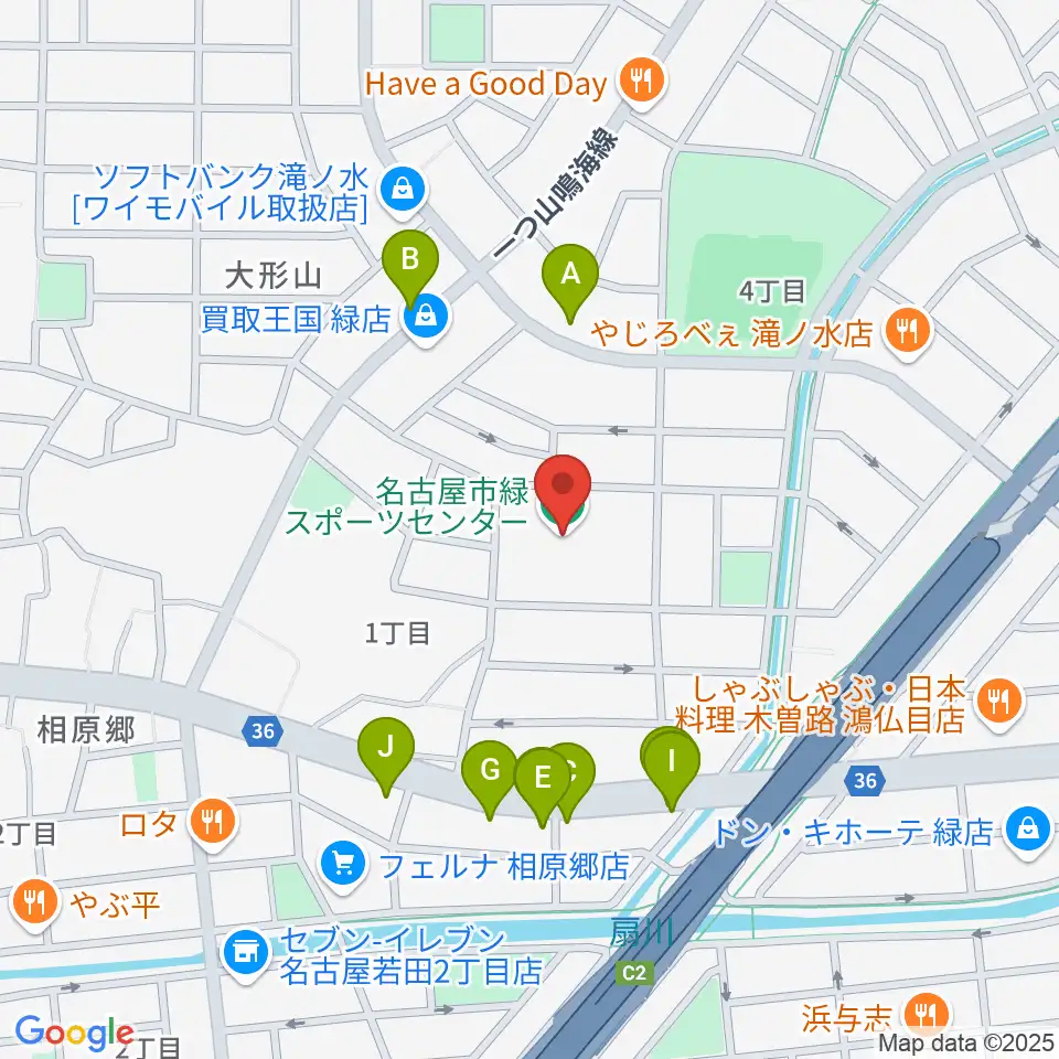 名古屋市緑スポーツセンター周辺のファミレス・ファーストフード一覧地図