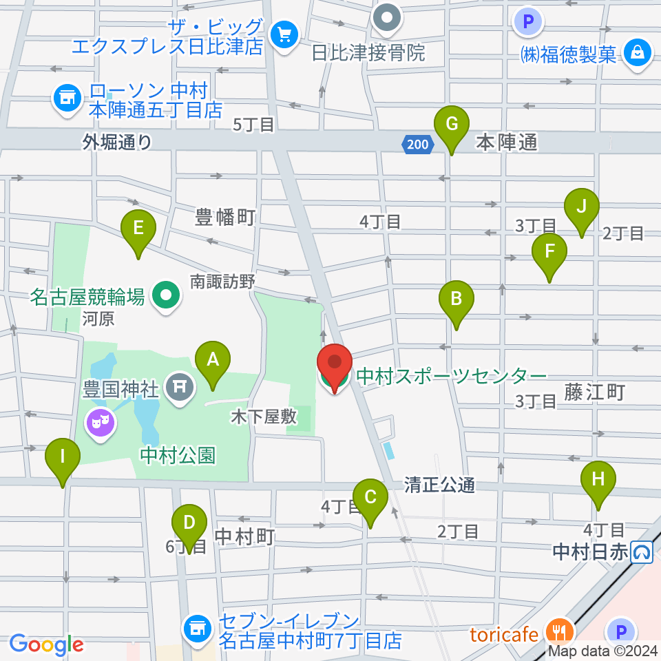 名古屋市中村スポーツセンター周辺のファミレス・ファーストフード一覧地図