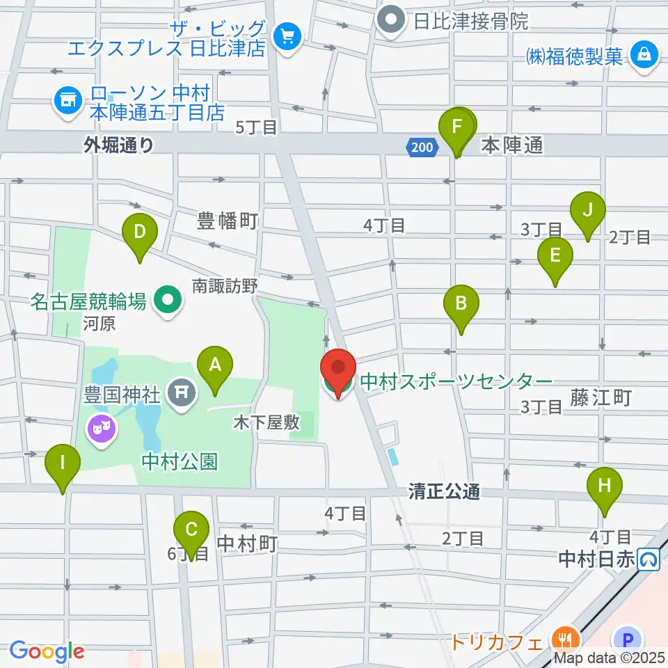 名古屋市中村スポーツセンター周辺のファミレス・ファーストフード一覧地図