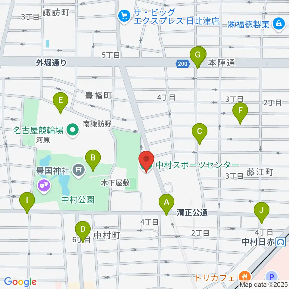 名古屋市中村スポーツセンター周辺のファミレス・ファーストフード一覧地図