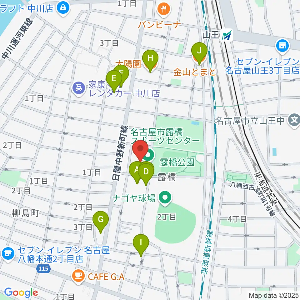 名古屋市露橋スポーツセンター周辺のファミレス・ファーストフード一覧地図