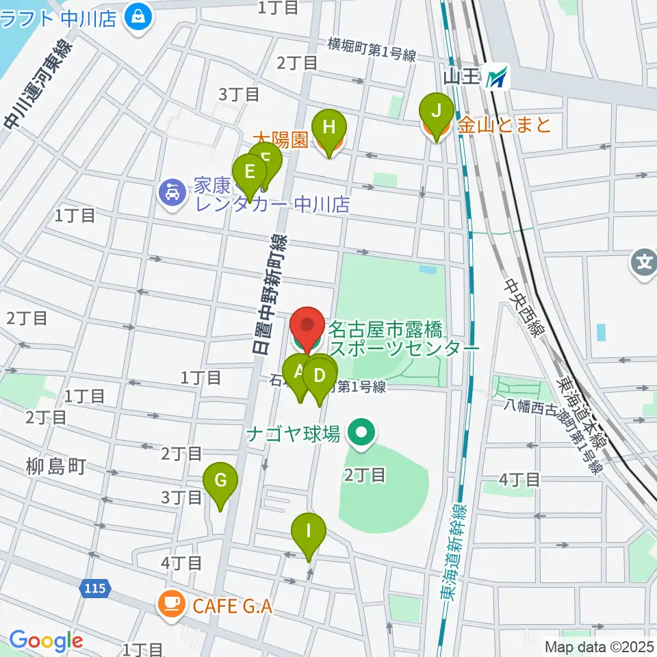 名古屋市露橋スポーツセンター周辺のファミレス・ファーストフード一覧地図