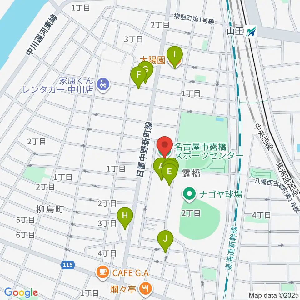 名古屋市露橋スポーツセンター周辺のファミレス・ファーストフード一覧地図